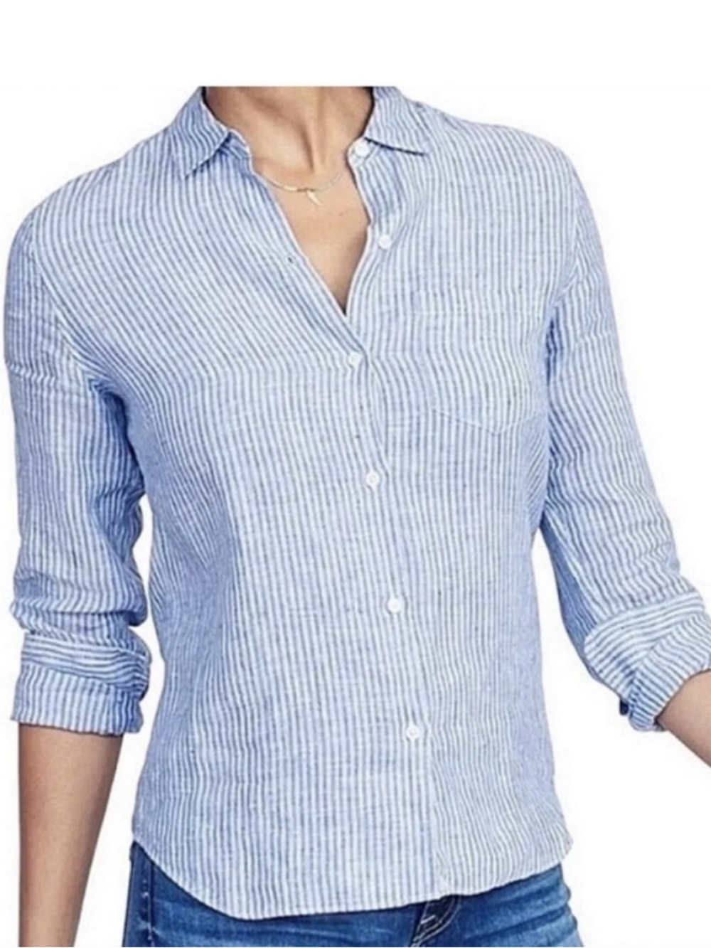 Untuckit Top 18 Linen Blue White Stripe